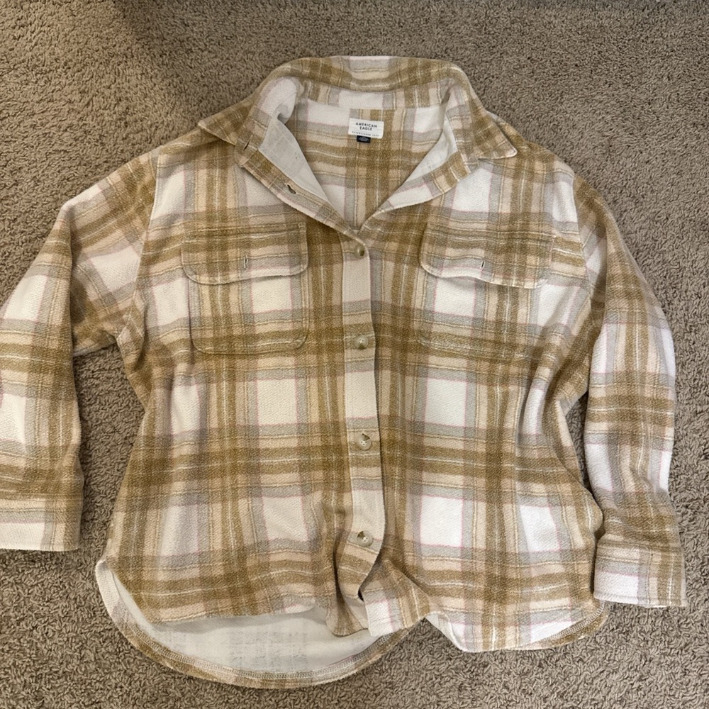 Plaid flannel with fleece , in Tan and White
